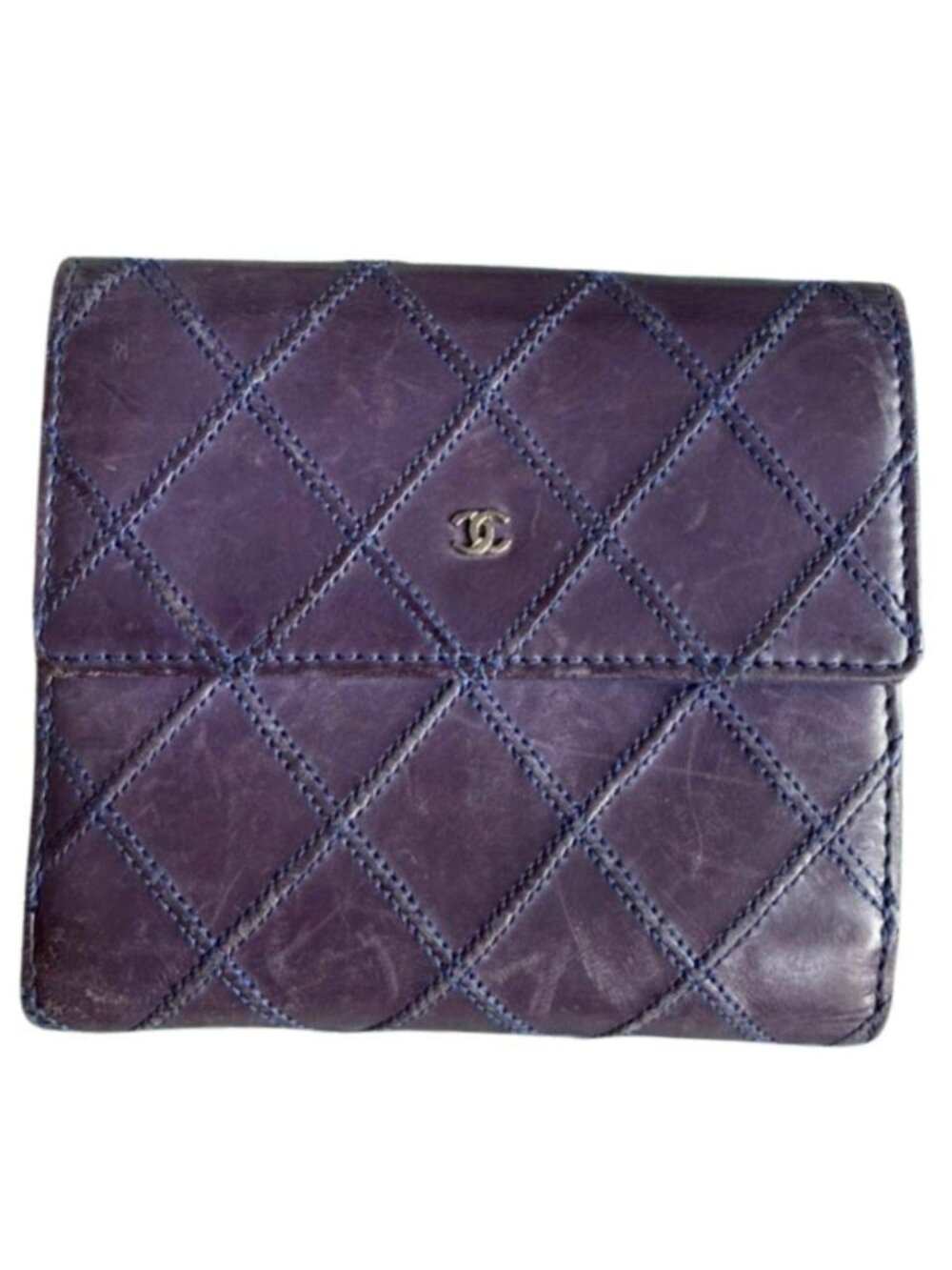 Chanel Vintage Small Purple Leather Double Pocket Wallet